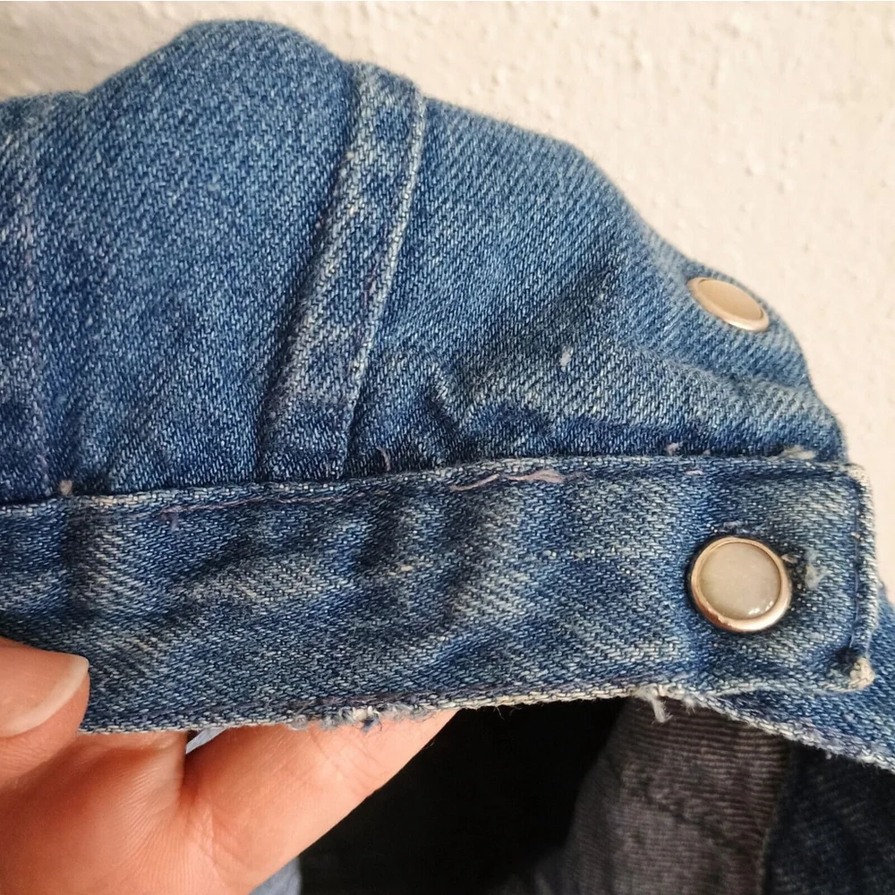 Vintage Hopscotch Pearl Snap Denim Jean Jacket Lace Collar Baby Girl 24 Mo